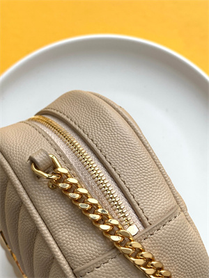 Y.S.L MINI LOU In Beige Quilted Grain De Poudre Embossed Leather  Gold Tone Metal