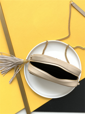 Y.S.L MINI LOU In Beige Quilted Grain De Poudre Embossed Leather  Gold Tone Metal