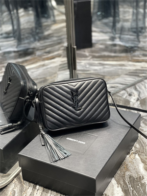 Y.S.L LOU CAMERA BAG In Black Quilted Leather Black Tone Metal