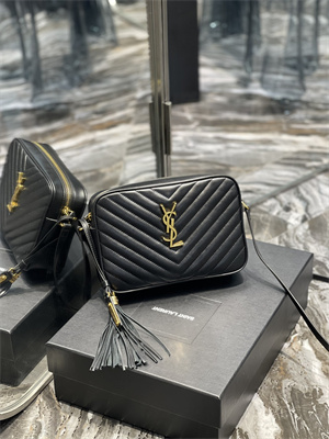 Y.S.L LOU CAMERA BAG In Black Quilted Leather Gold Tone Metal