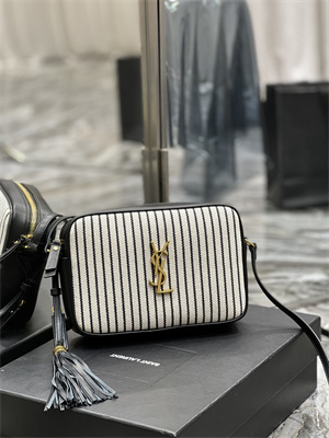Y.S.L LOU CAMERA BAG In Striped Canvas and Leather Gold Tone Metal