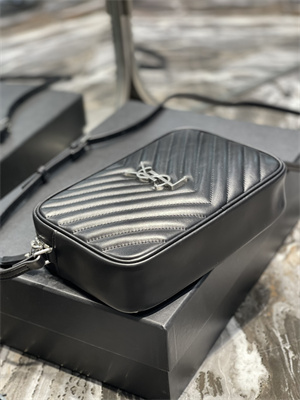 Y.S.L LOU CAMERA BAG In Black Quilted Leather Silver Tone Metal