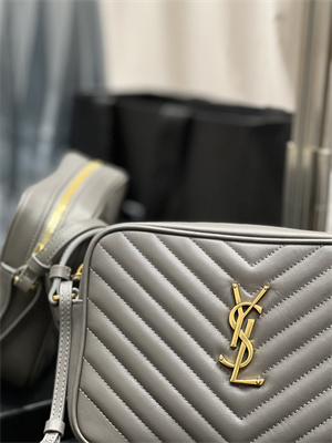 Y.S.L LOU CAMERA BAG In Grey Quilted Leather Gold Tone Metal