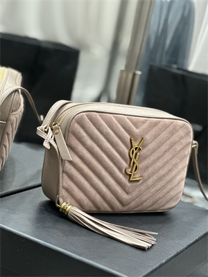 Y.S.L LOU CAMERA BAG In Nude Pink Quilted Suede and Smooth Leather Gold Tone Metal