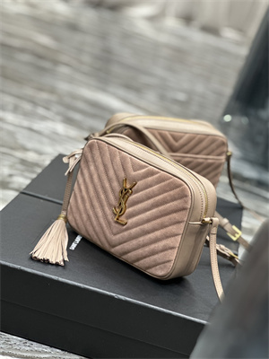 Y.S.L LOU CAMERA BAG In Nude Pink Quilted Suede and Smooth Leather Gold Tone Metal