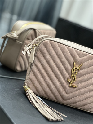 Y.S.L LOU CAMERA BAG In Nude Pink Quilted Suede and Smooth Leather Gold Tone Metal