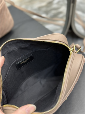 Y.S.L LOU CAMERA BAG In Nude Pink Quilted Suede and Smooth Leather Gold Tone Metal