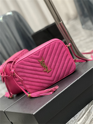 Y.S.L LOU CAMERA BAG In Fuchsia Quilted Suede and Smooth Leather Gold Tone Metal