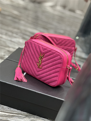 Y.S.L LOU CAMERA BAG In Fuchsia Quilted Suede and Smooth Leather Gold Tone Metal