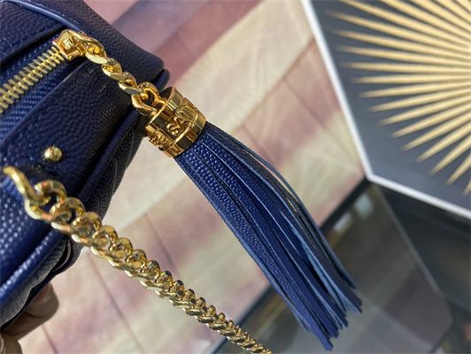 Y.S.L MINI LOU In Dk Blue Quilted Grain De Poudre Embossed Leather  Gold Tone Metal