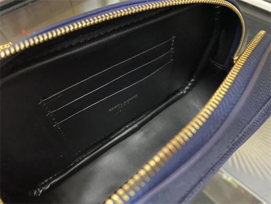 Y.S.L MINI LOU In Dk Blue Quilted Grain De Poudre Embossed Leather  Gold Tone Metal