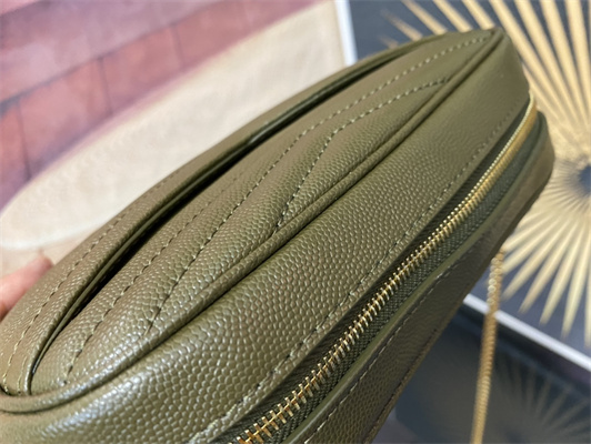 Y.S.L MINI LOU In Dk Green Quilted Grain De Poudre Embossed Leather Gold Tone Metal