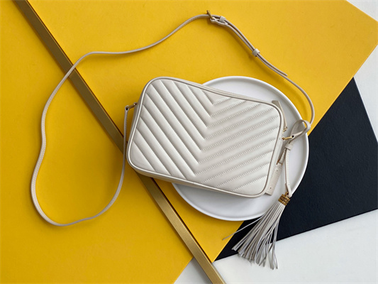 Y.S.L LOU CAMERA BAG In White Quilted Leather Gold Tone Metal