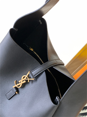 Y.S.L LE 5 A 7 Supple Large HOBO BAG In Black Leather