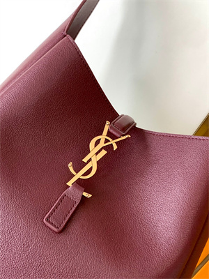 Y.S.L LE 5 A 7 Supple SMALL HOBO BAG In Burgundy Leather