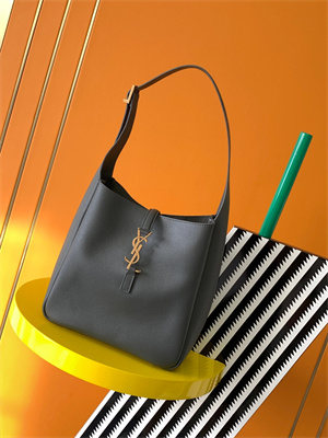 Y.S.L LE 5 A 7 Supple SMALL HOBO BAG In Dk Grey Leather