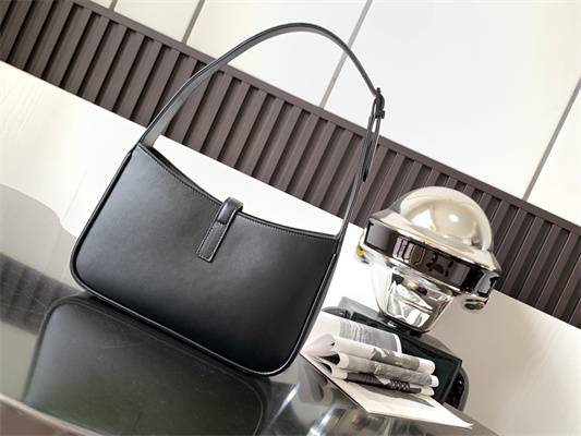 Y.S.L LE 5 A 7 HOBO BAG In Black Smooth Leather Guncolor Tone Metal