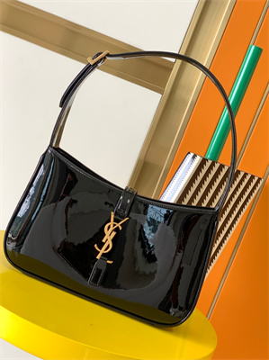 Y.S.L LE 5 A 7 HOBO BAG In Black Patent Leather