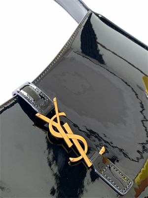 Y.S.L LE 5 A 7 HOBO BAG In Black Patent Leather