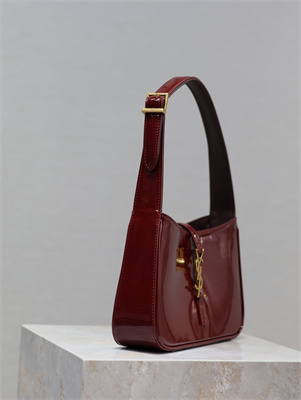 Y.S.L LE 5 A 7 HOBO BAG In Burgundy Patent Leather