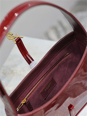 Y.S.L LE 5 A 7 HOBO BAG In Burgundy Patent Leather