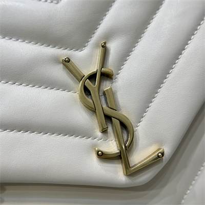 Y.S.L LOULOU MEDIUM In White Quilted Calfskin Leather Gold Tone Metal