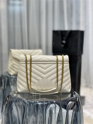 Y.S.L LOULOU MEDIUM In White Quilted Calfskin Leather Gold Tone Metal
