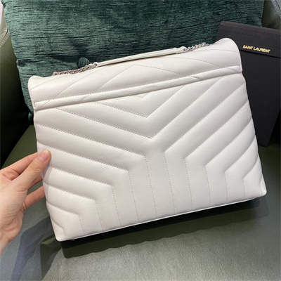 Y.S.L LOULOU MEDIUM In White Quilted Calfskin Leather Silver Tone Metal