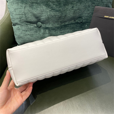 Y.S.L LOULOU MEDIUM In White Quilted Calfskin Leather Silver Tone Metal