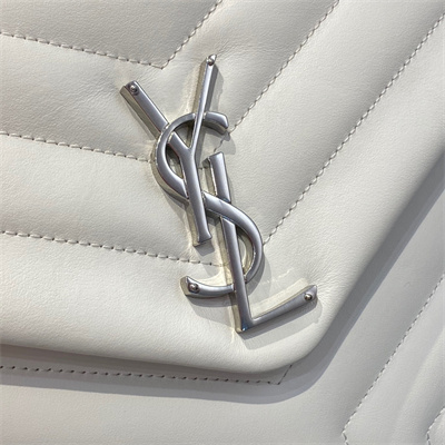 Y.S.L LOULOU MEDIUM In White Quilted Calfskin Leather Silver Tone Metal