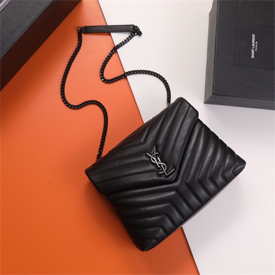 Y.S.L LOULOU MEDIUM In Black Quilted Calfskin Leather Black Tone Metal