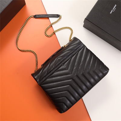 Y.S.L LOULOU MEDIUM In Black Quilted Calfskin Leather Gold Tone Metal