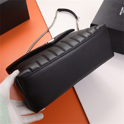 Y.S.L LOULOU MEDIUM In Black Quilted Calfskin Leather Silver Tone Metal