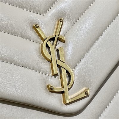 Y.S.L LOULOU MEDIUM In Beige Quilted Calfskin Leather Gold Tone Metal