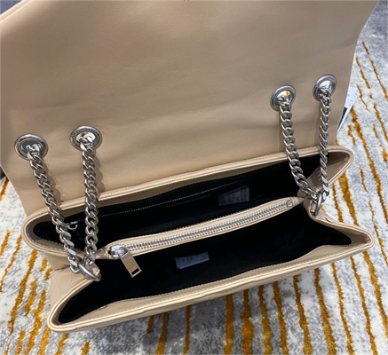 Y.S.L LOULOU MEDIUM In Beige Quilted Calfskin Leather Silver Tone Metal