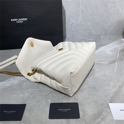 Y.S.L LOULOU SMALL In White Quilted Calfskin Leather Gold Tone Metal