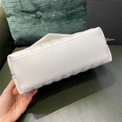 Y.S.L LOULOU SMALL In White Quilted Calfskin Leather Silver Tone Metal