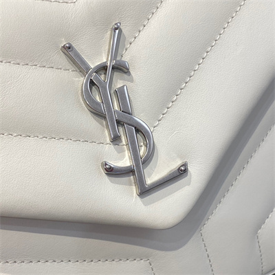 Y.S.L LOULOU SMALL In White Quilted Calfskin Leather Silver Tone Metal