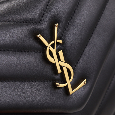 Y.S.L LOULOU SMALL In Black Quilted Calfskin Leather Gold Tone Metal