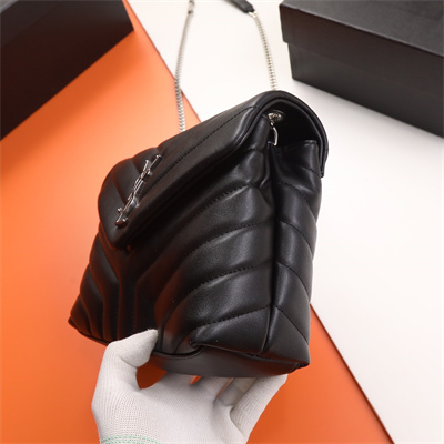 Y.S.L LOULOU SMALL In Black Quilted Calfskin Leather Silver Tone Metal