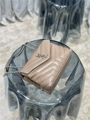Y.S.L LOULOU SMALL In Dk Beige Quilted Calfskin Leather Silver Tone Metal
