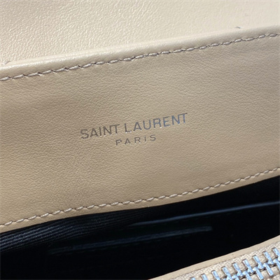 Y.S.L LOULOU SMALL In Beige Quilted Calfskin Leather Silver Tone Metal