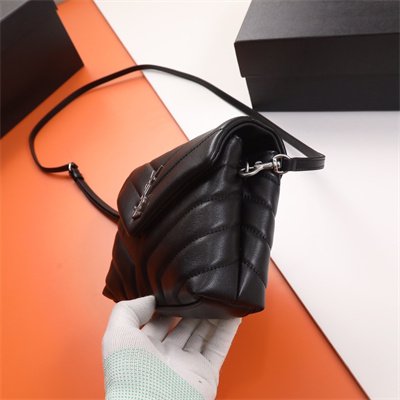 Y.S.L TOY LOULOU In Black Quilted Calfskin Leather Silver Tone Metal