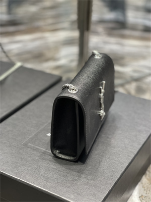 Y.S.L KATE SMALL IN GRAIN DE POUDRE EMBOSSED Leather Silver Tone Metal Black Color