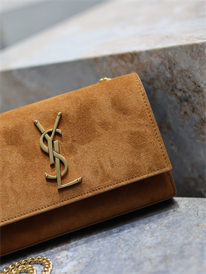 Y.S.L KATE SMALL IN Suede Leather Gold Tone Metal Caramel Color