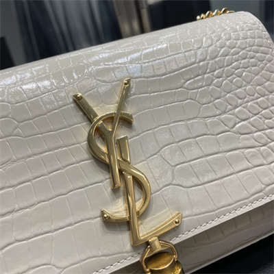Y.S.L KATE SMALL TASSEL IN CROCODILE EMBOSSED Leather Gold Tone Metal White Color