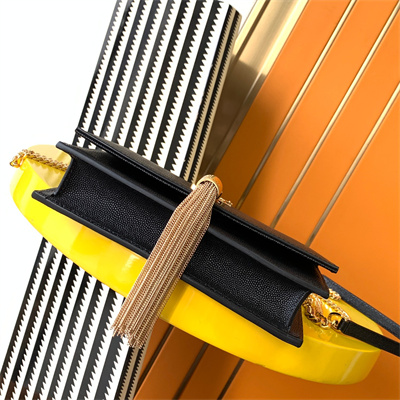 Y.S.L KATE SMALL TASSEL IN GRAIN DE POUDRE EMBOSSED Leather Gold Tone Metal Black Color