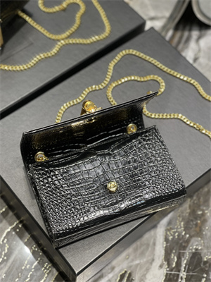 Y.S.L KATE SMALL TASSEL IN CROCODILE EMBOSSED Leather Gold Tone Metal Black Color