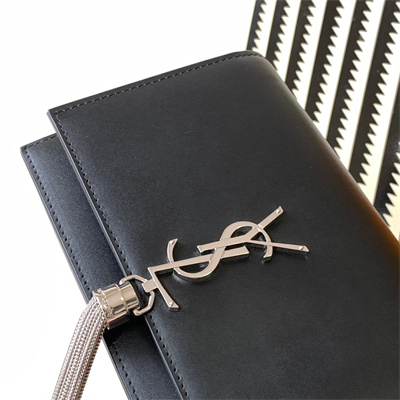 Y.S.L KATE SMALL TASSEL IN SMOOTH Leather Silver Tone Metal Black Color