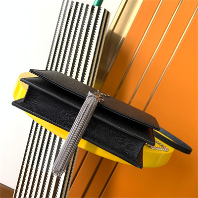 Y.S.L KATE SMALL TASSEL IN GRAIN DE POUDRE EMBOSSED Leather Silver Tone Metal Black Color